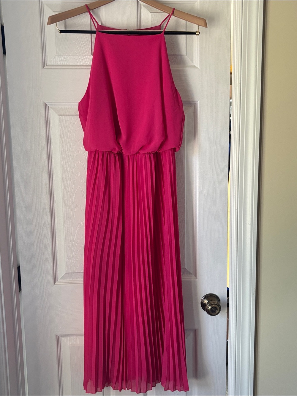 Sam Edelman Fuchsia Halter Pleated Midi Dress